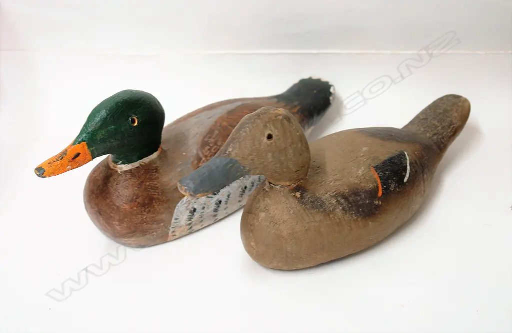 Two vintage carved and painted wooden duck decoys Image 1++