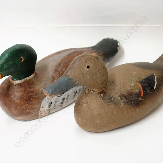Two vintage carved and painted wooden duck decoys
