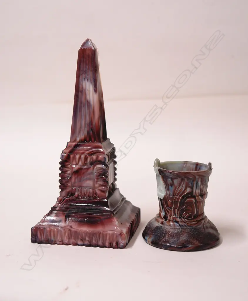 Two late 19thC marbleized glass pieces Image 1++