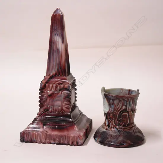 Two late 19thC marbleized glass pieces