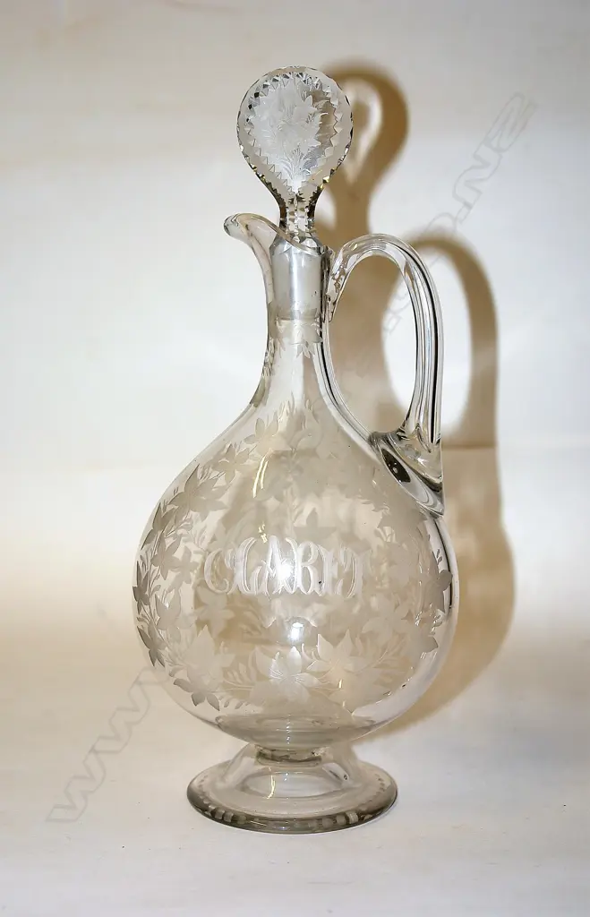 A 19thC 'CLARET' engraved glass decanter Image 1++