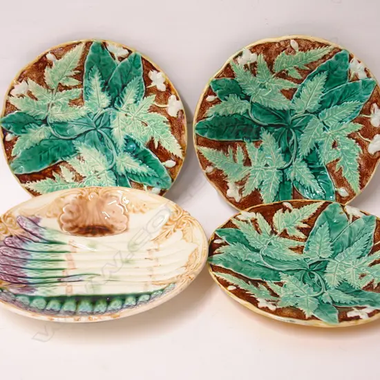 Four 19thC majolica relief moulded plates