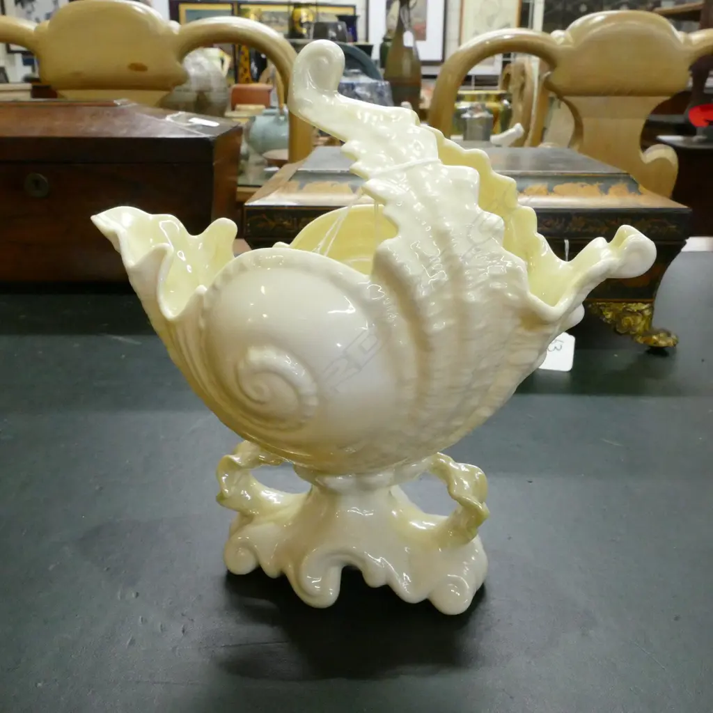 A Belleek green mark nautilus shell vase Image 1++