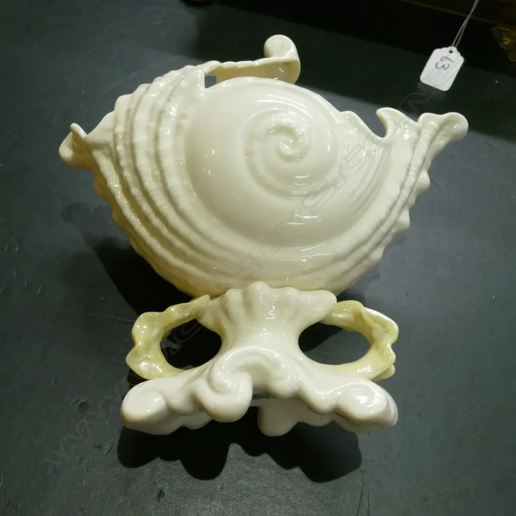 A Belleek green mark nautilus shell vase Image 1++