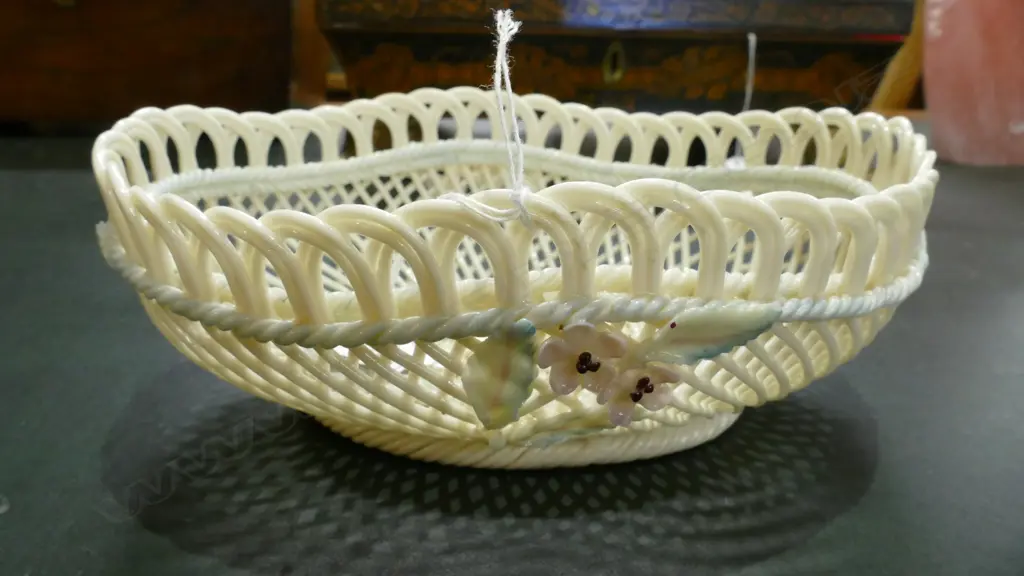 A Belleek open weave basket Image 1++