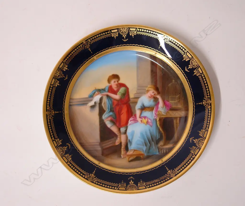 A Royal Vienna type hand painted porcelain vase of a young couple Image 1++