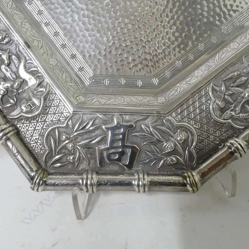 A Chinese silver tea set and accompanying tray Image 1++