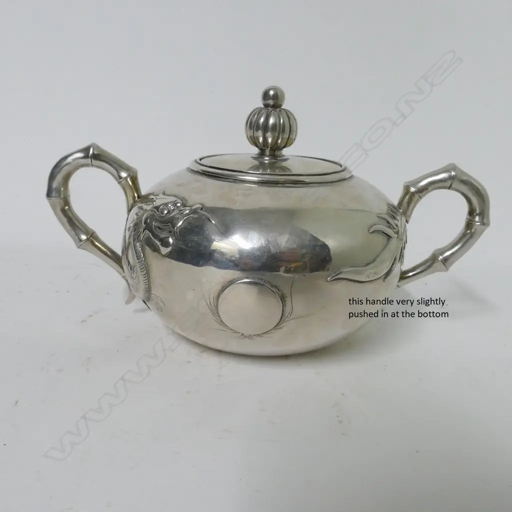 A Chinese silver tea set and accompanying tray Image 1++