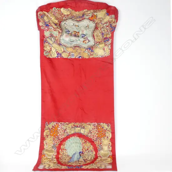 A Chinese silk embroidered cover for a throne chair