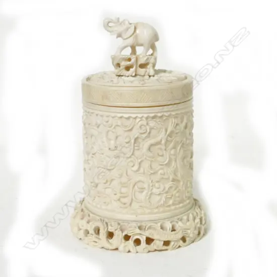 A Chinese ivory cylindrical container