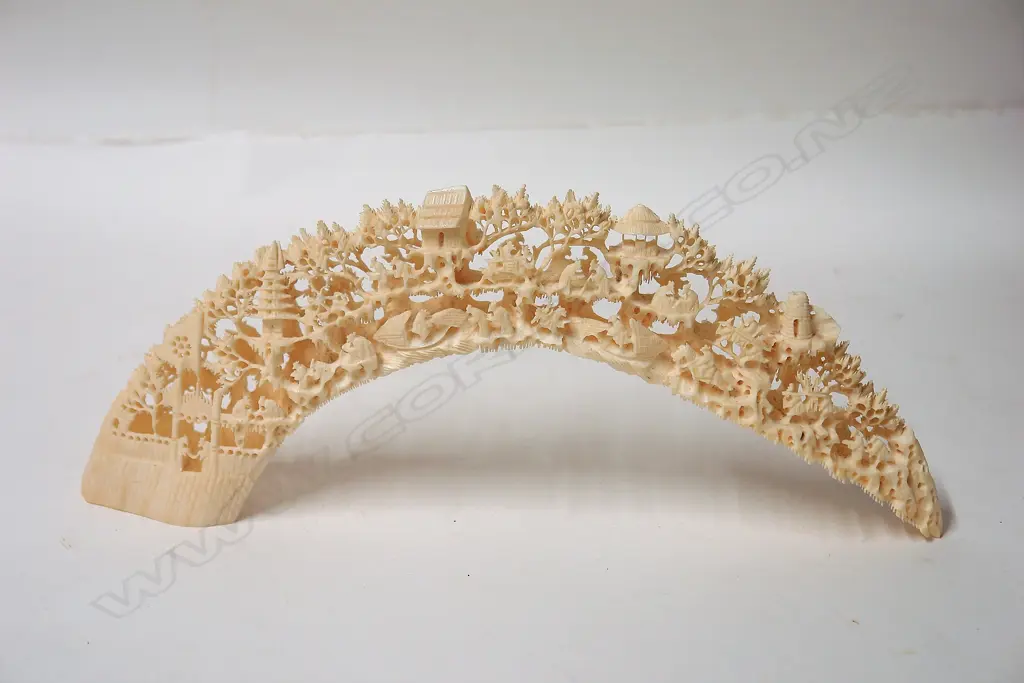A vintage Chinese finely carved hippopotamus tusk Image 1++