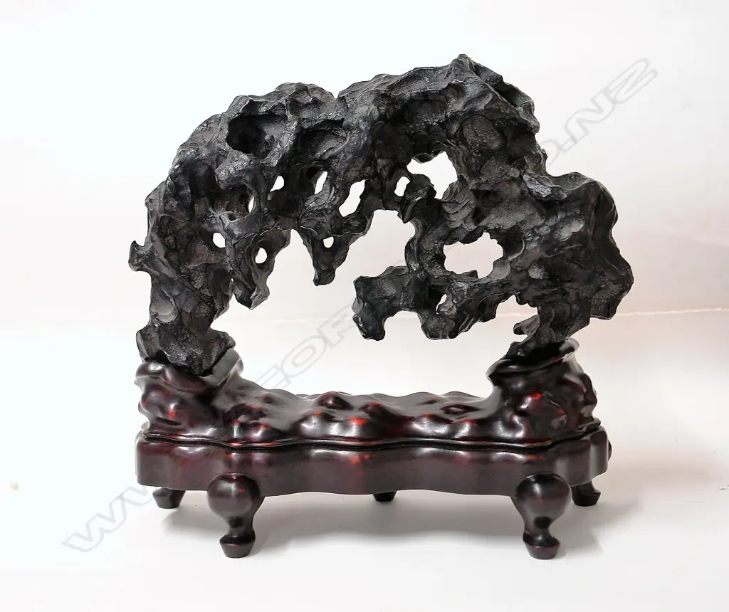 A vintage Oriental scholar's rock on stand Image 1++