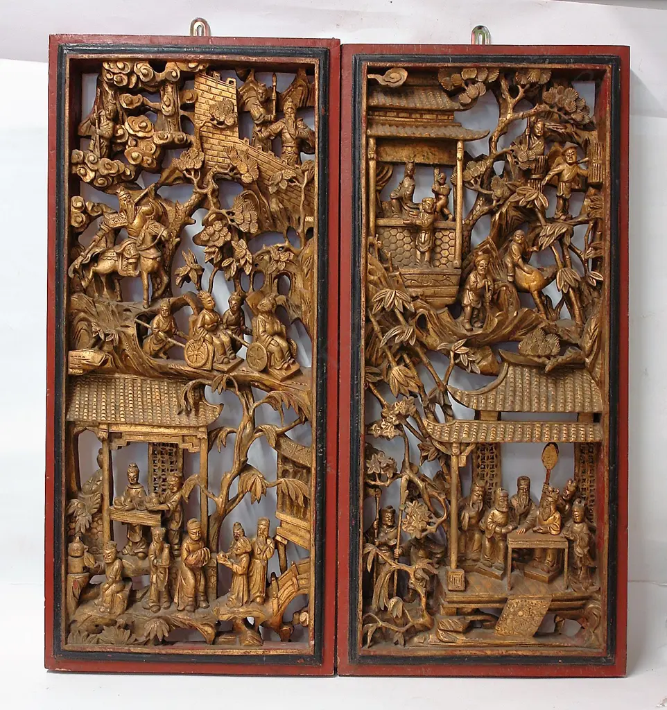 Two carved Chinese giltwood panels Image 1++