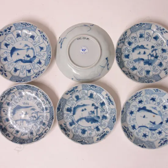 A set of six old Chinese blue and white small dishes