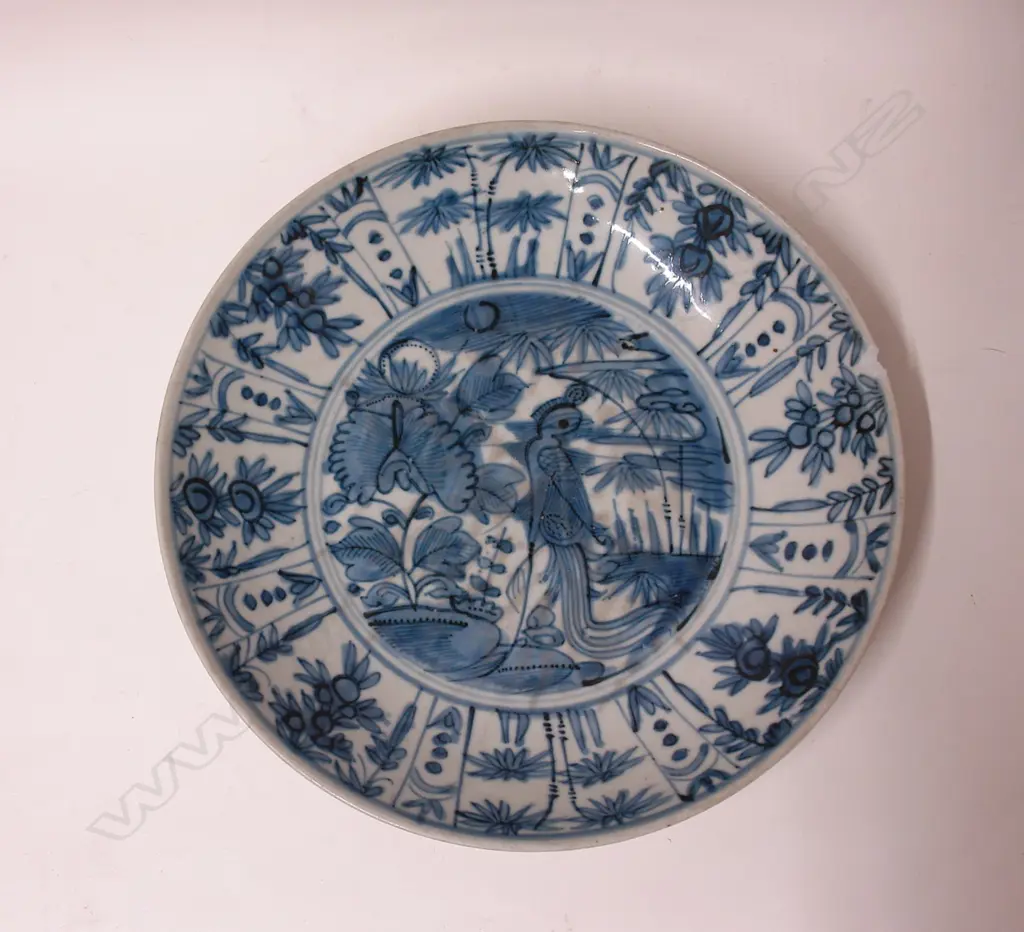 An old Chinese large blue and white shallow bowl Image 1++