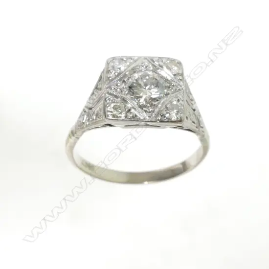 An Art Deco style 18ct. white gold and diamond ring