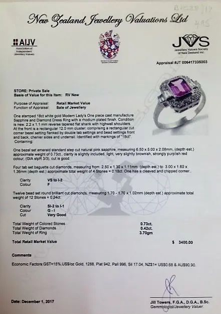 An Art Deco style 18ct. white gold diamond and pink sapphire ring Image 1++