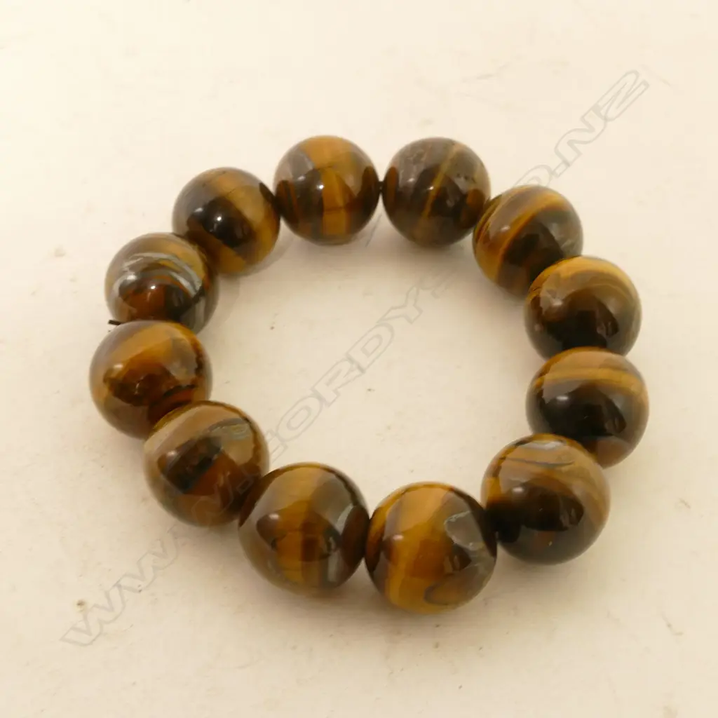 12 TIGER'S EYE MALA BEAD BRACELET Image 1++