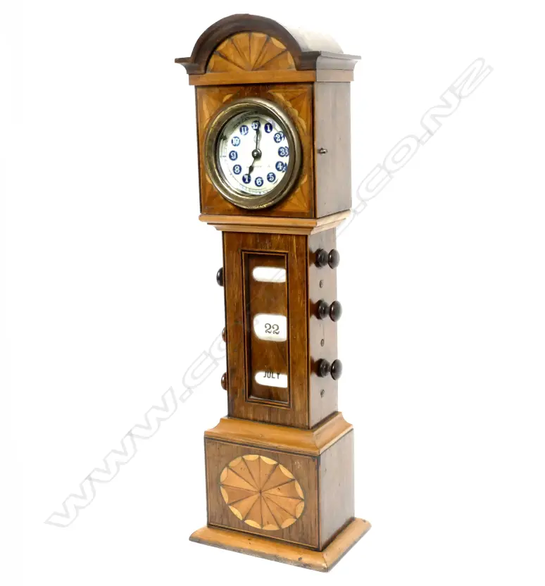 A rare Victorian miniature walnut grandfather clock with marquetry inlay Image 1++