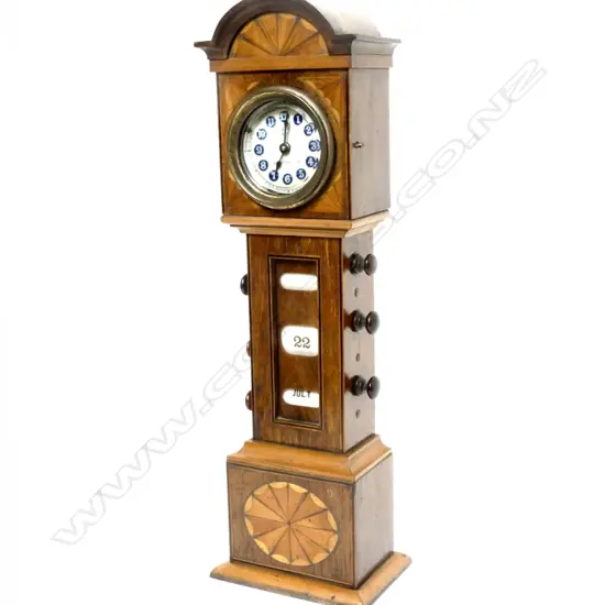 A rare Victorian miniature walnut grandfather clock with marquetry inlay