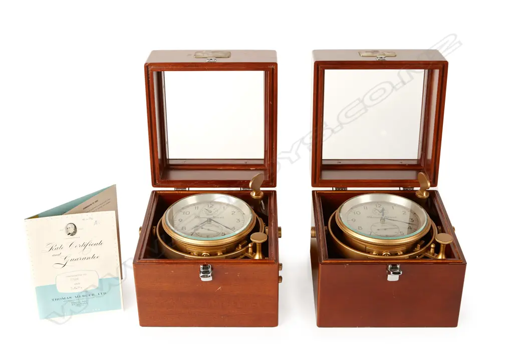 Two ships chronometers. Both two-day duration with Arnold type spring detent escapement and fusée and chain Image 1++