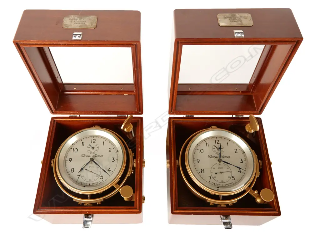 Two ships chronometers. Both two-day duration with Arnold type spring detent escapement and fusée and chain Image 1++