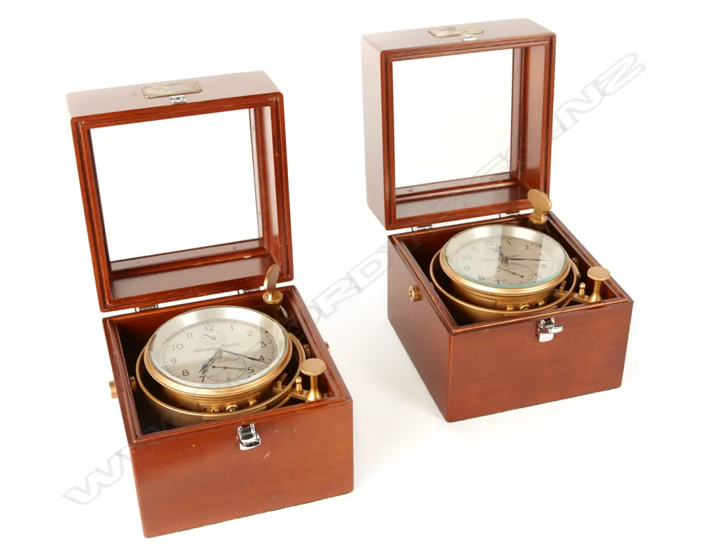 Two ships chronometers. Both two-day duration with Arnold type spring detent escapement and fusée and chain Image 1++