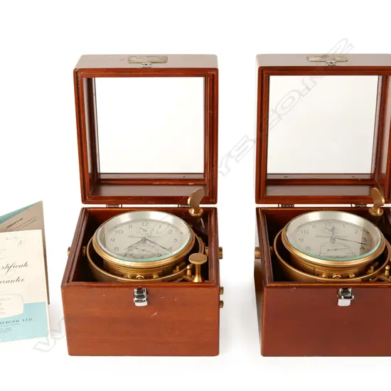Two ships chronometers. Both two-day duration with Arnold type spring detent escapement and fusée and chain