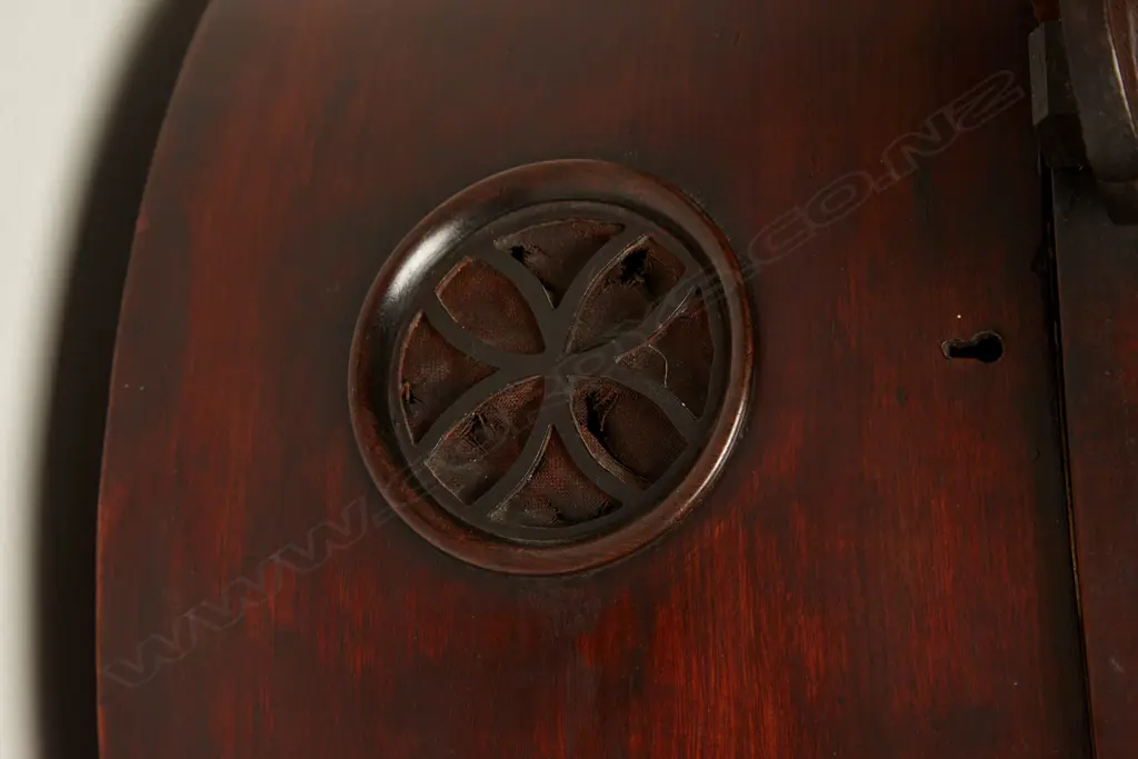 William IV Scottish long case clock in attractive solid mahogany case with round hood surmounted by carvings and tapered trunk with bow front door Image 1++