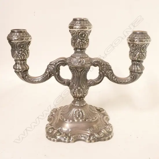 A German sterling silver three-light candelabra