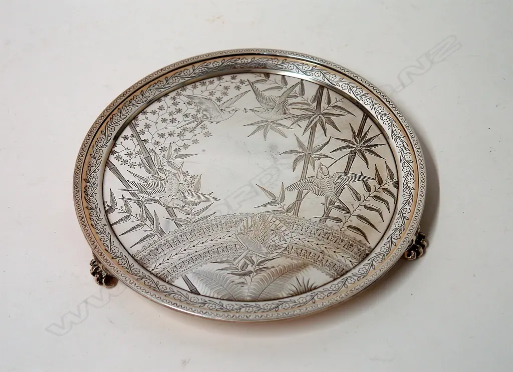 A heavy Victorian Aesthetic period engraved salver Image 1++