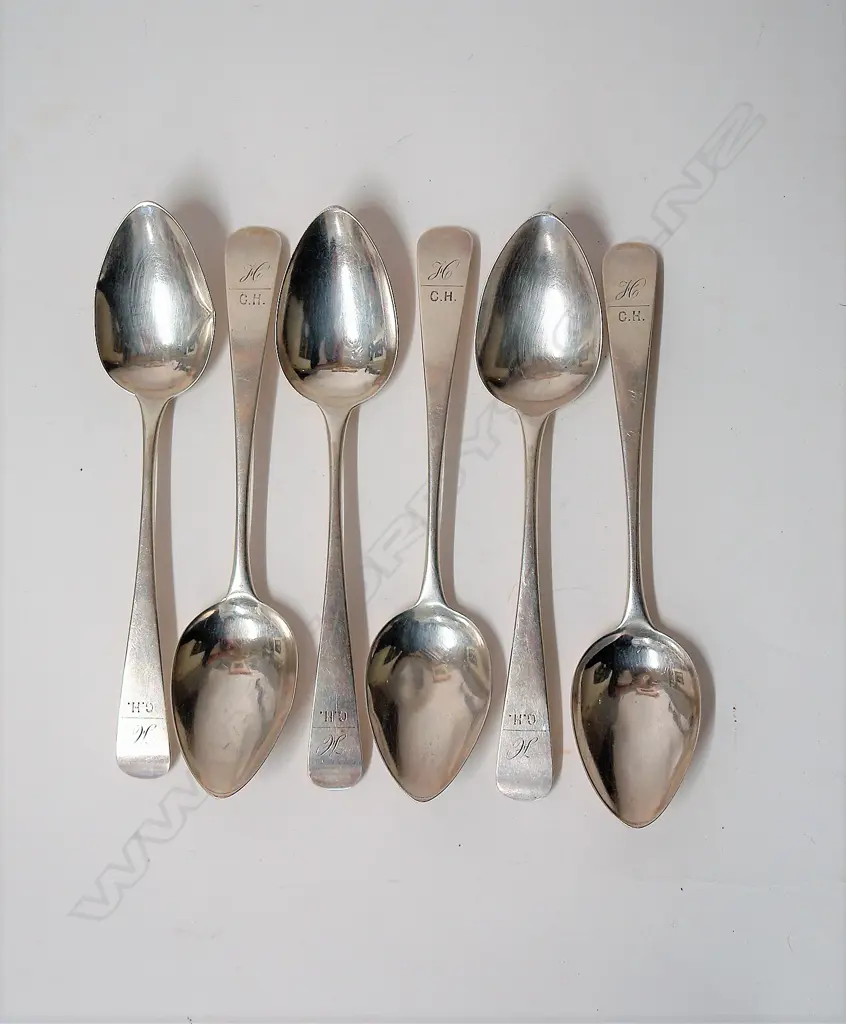 A set of six George III Scottish silver dessert spoons Image 1++