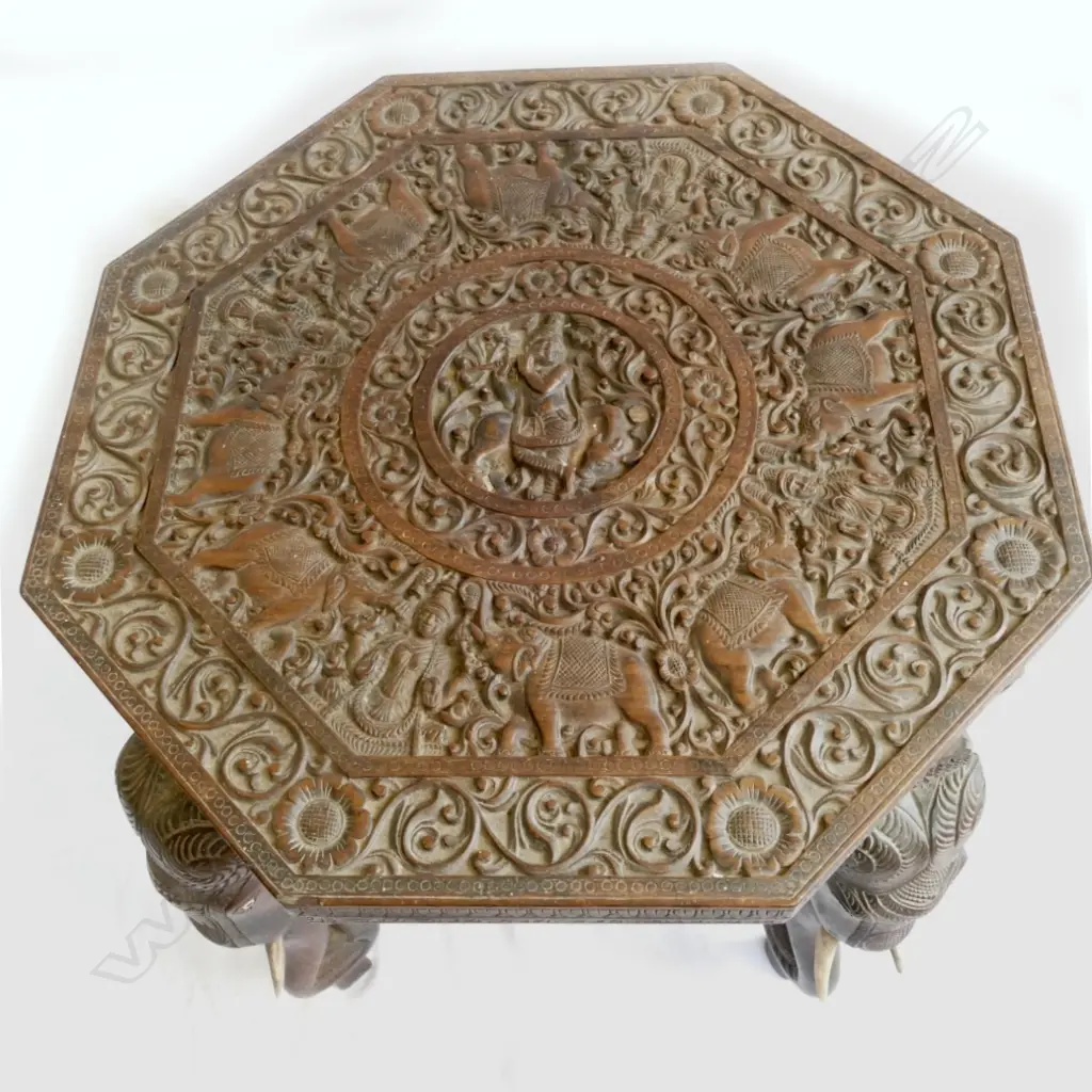 An old Indian Kashmiri octagonal side table Image 1++