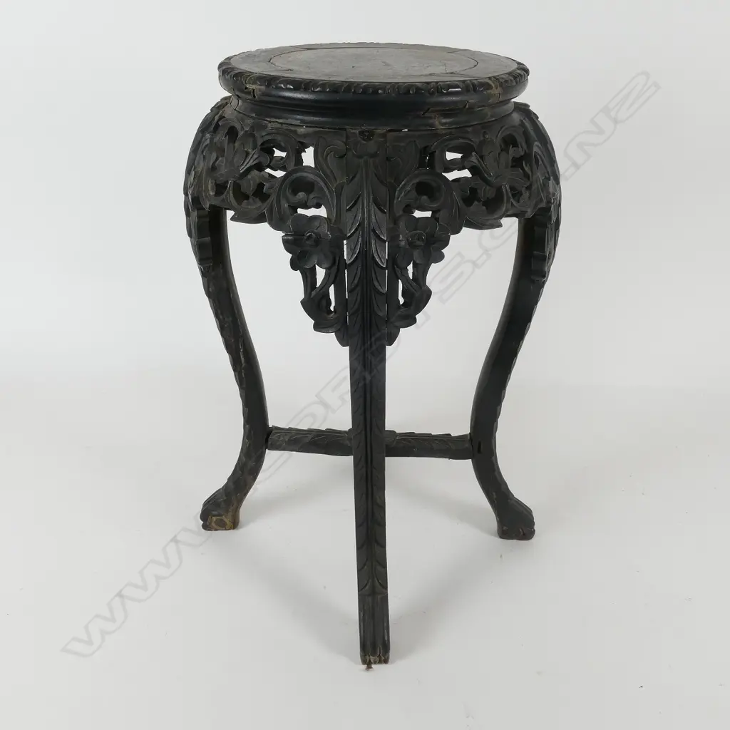 A 19thC Chinese blackened hardwood plant stand Image 1++