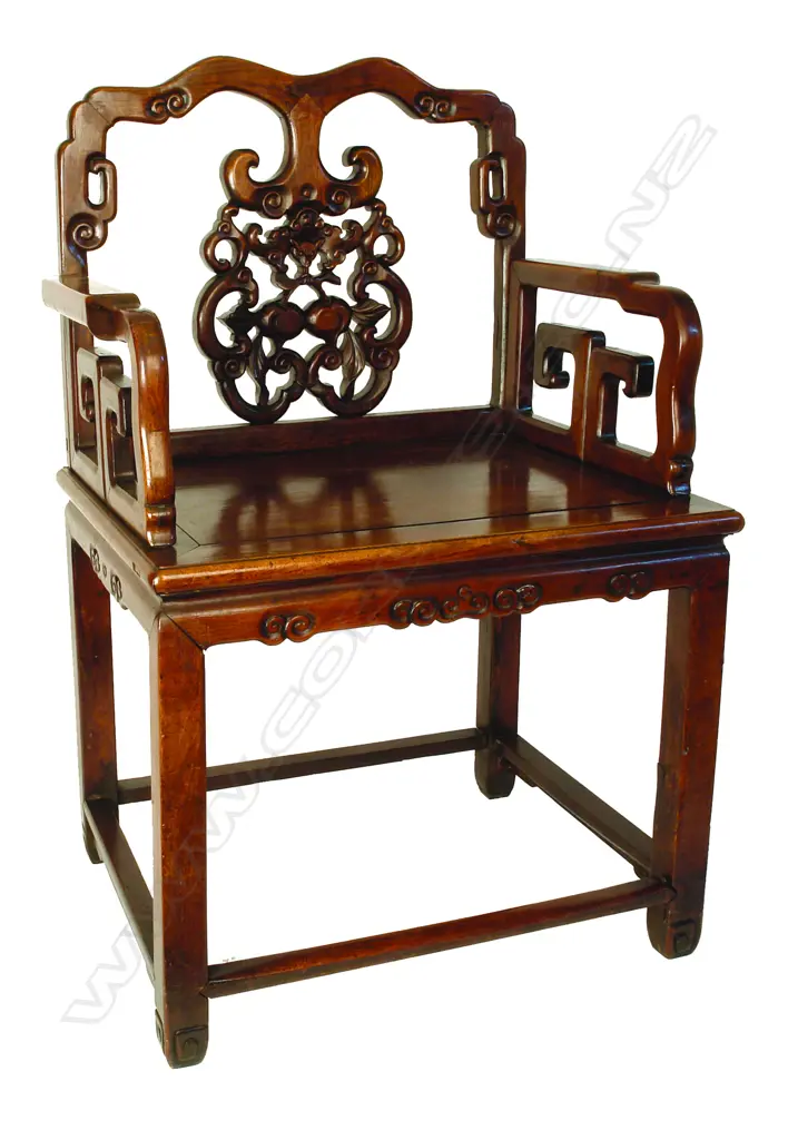 A pair of late 19th/early 20thC Chinese rosewood Tai Shi armchairs and matching tea table Image 1++