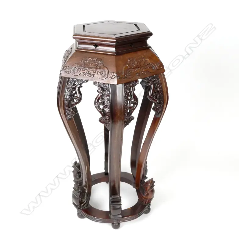 A Chinese rosewood hexagonal vase table Image 1++