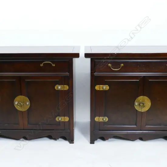 A pair of small modern Korean elm bedside cabinets