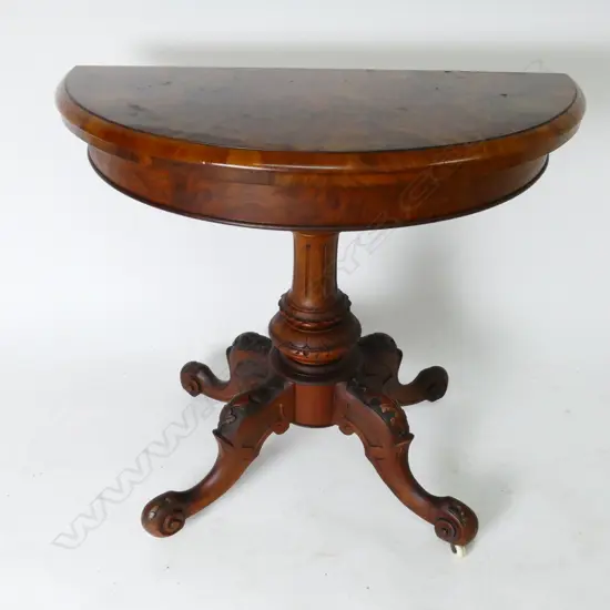 A good Victorian burr walnut demi-lune card table