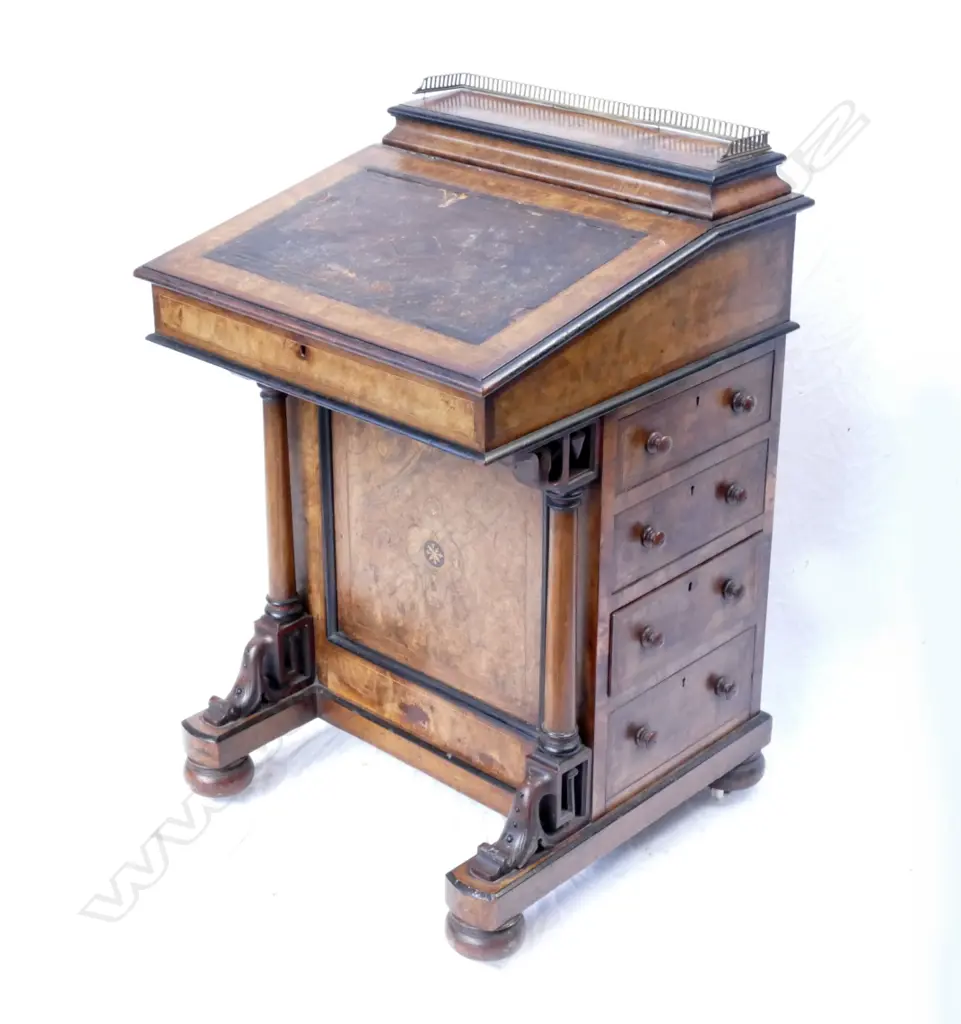 A Victorian burr walnut Davenport Image 1++