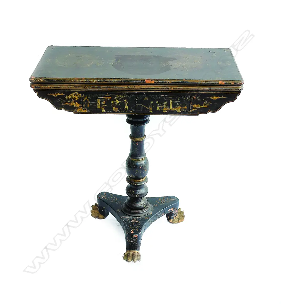 A Victorian chinoiserie flap-top card table Image 1++