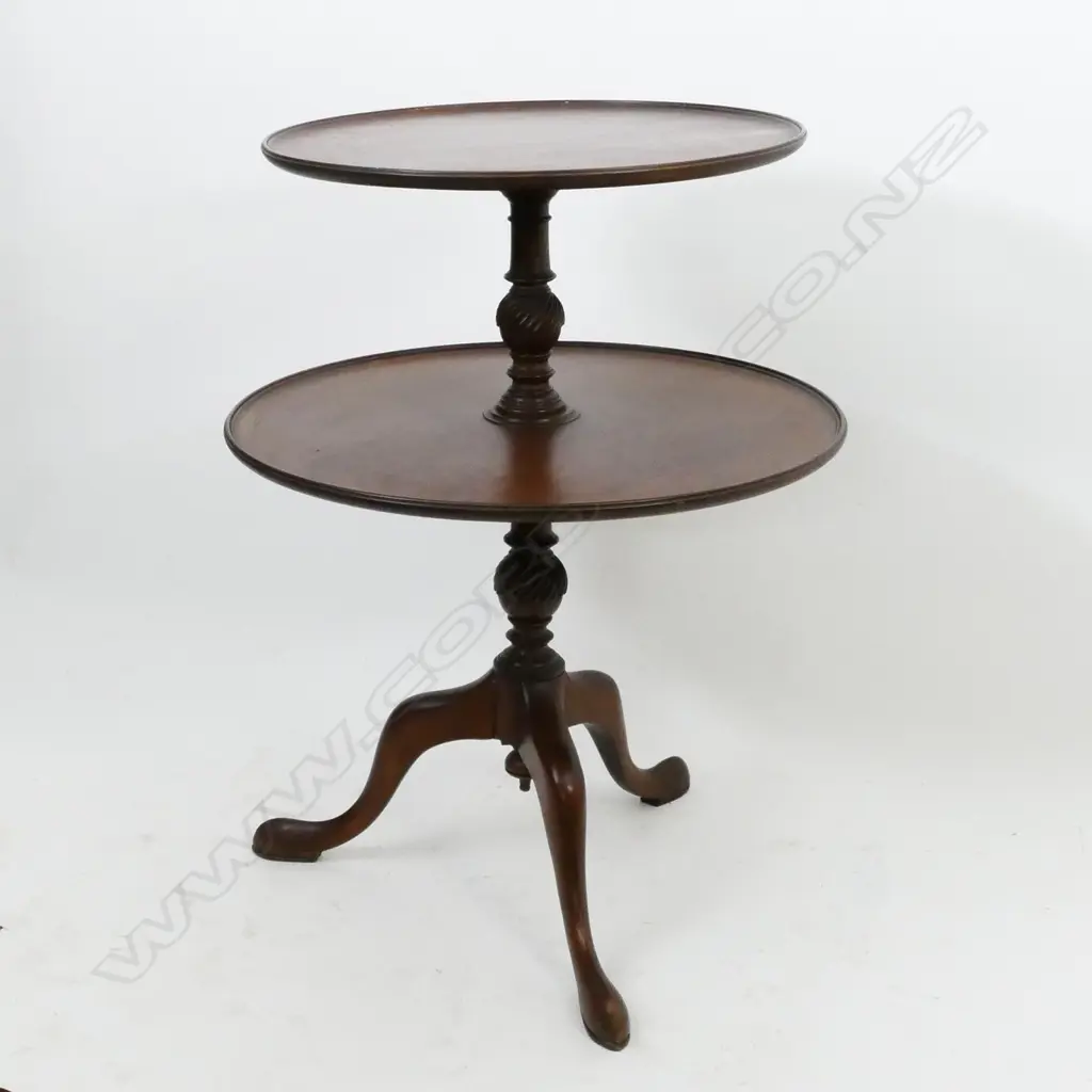 A 19thC mahogany Georgian Revival two-stage circular dumb waiter Image 1++