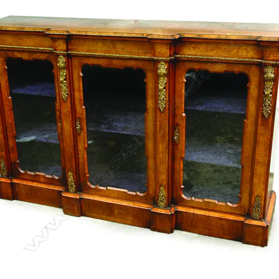 A good Victorian burr walnut breakfront credenza
