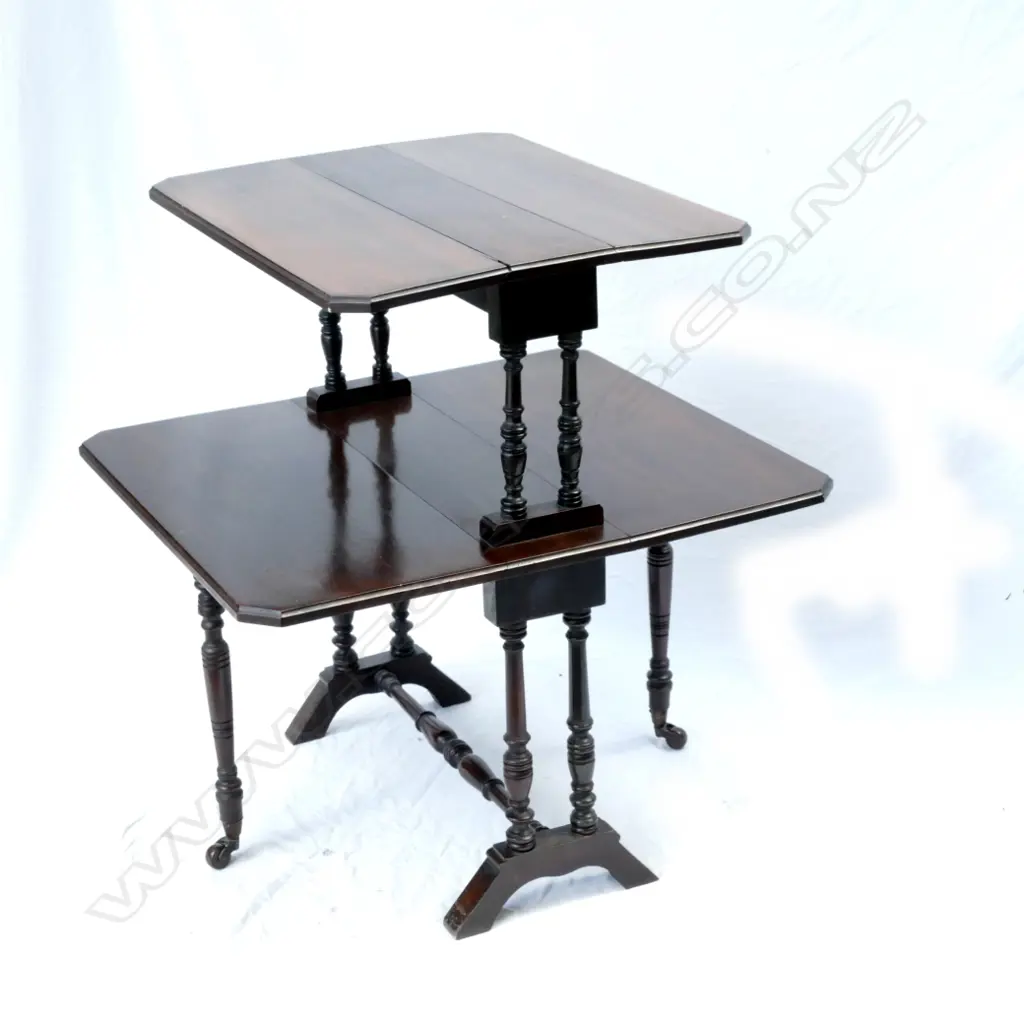 An Edwardian mahogany two-stage flat-top dumb waiter Image 1++