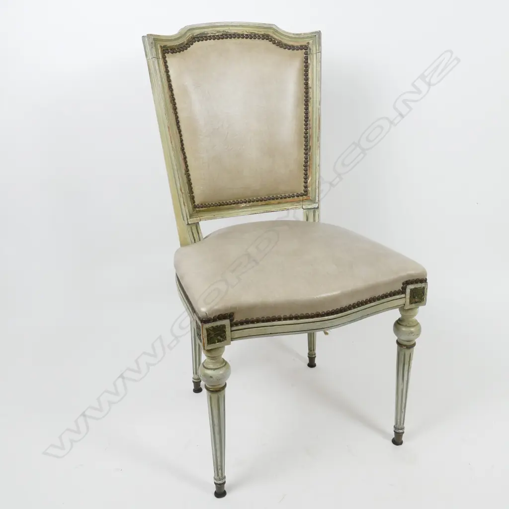 A set of six vintage French dining chairs of Louis XVI style with cream/green paint finish Image 1++