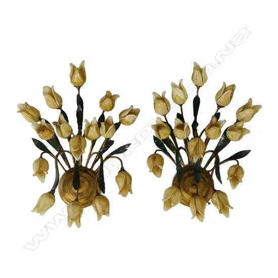 A pair of Italian glass and metal wall lamps