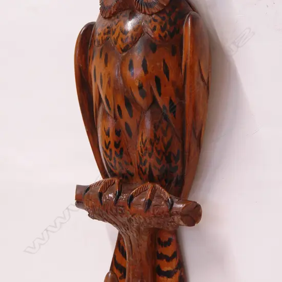 A carved Black Forest type owl wall-mounted