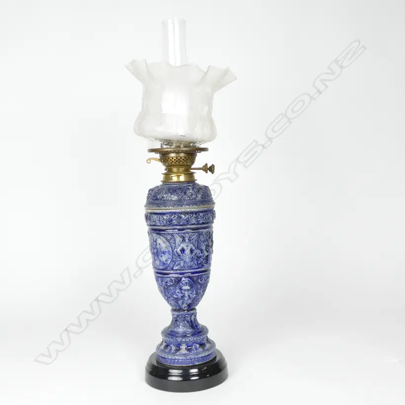 A late 1800s German Westerwald salt glazed kerosene lamp Image 1++