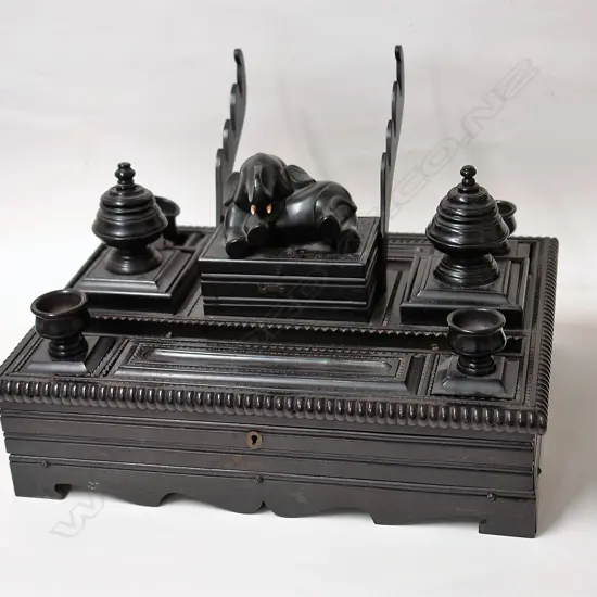 A c.1900 Indian carved ebony standish