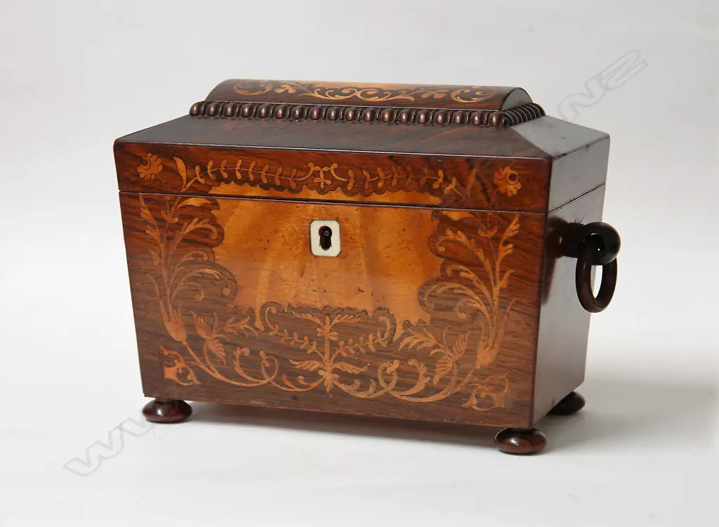 A Regency rosewood inlaid tea caddy Image 1++