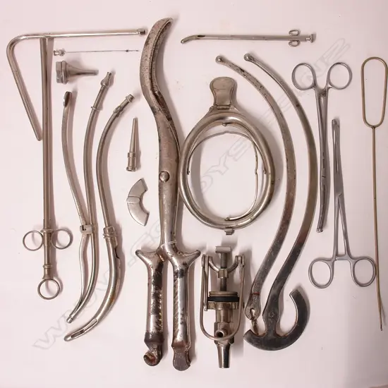 A selection of vintage obstetric tools